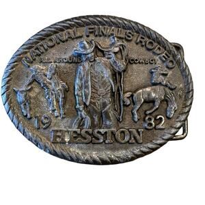 Vintage 1982 Hesston National Finals Rodeo Belt Buckle 8th Edition